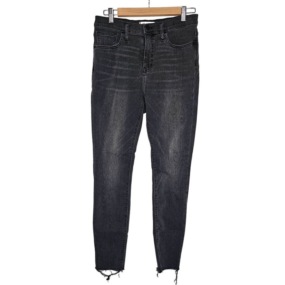 Madewell 9" Mid-Rise Skinny Jeans Raw‎ Hem Dark Wash Denim Black Women 28